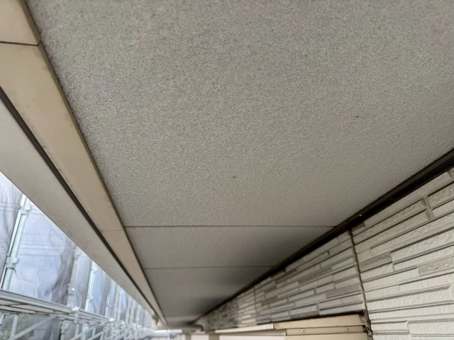 アパート建物の軒天にカビが発生している状況