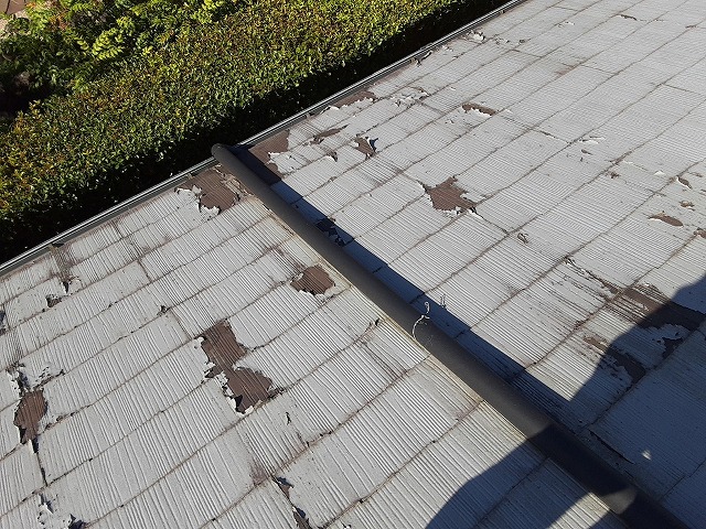 下屋根塗膜の剥がれ